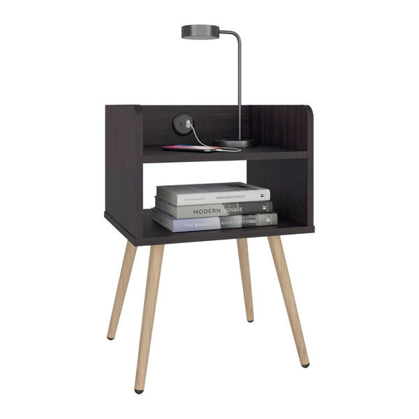 English Elm Night Table Compact Open Shelf Matte Black Engineered Wood Minimalist Bedroom Accent Black B097P507713