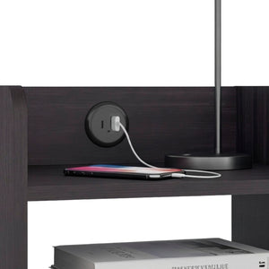 English Elm Night Table Compact Open Shelf Matte Black Engineered Wood Minimalist Bedroom Accent Black B097P507713