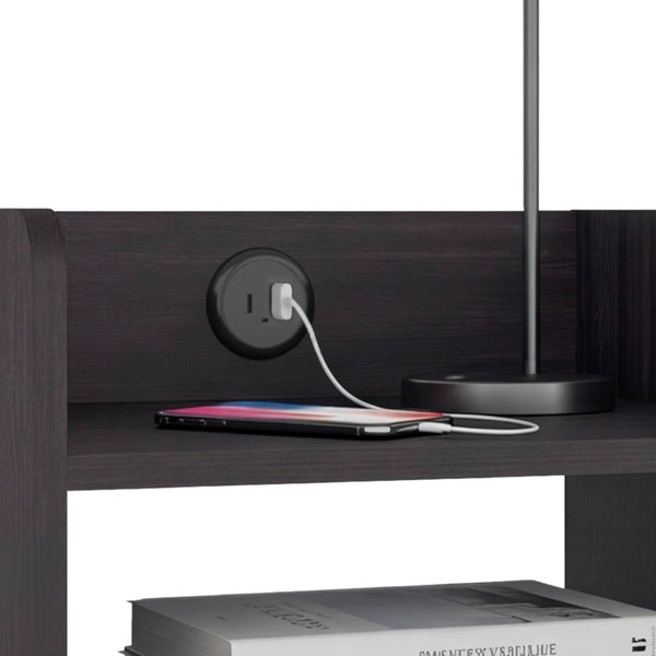 English Elm Night Table Compact Open Shelf Matte Black Engineered Wood Minimalist Bedroom Accent Black B097P507713