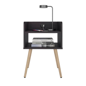 English Elm Night Table Compact Open Shelf Matte Black Engineered Wood Minimalist Bedroom Accent Black B097P507713