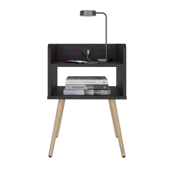English Elm Night Table Compact Open Shelf Matte Black Engineered Wood Minimalist Bedroom Accent Black B097P507713