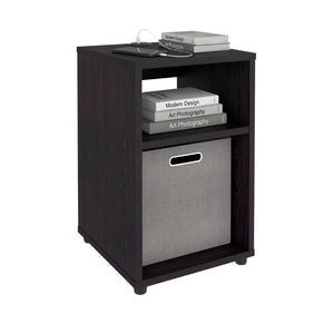 English Elm Side Table with Charging Port Fabric Basket and Open Shelf for Modern Bedrooms Black B097P507714