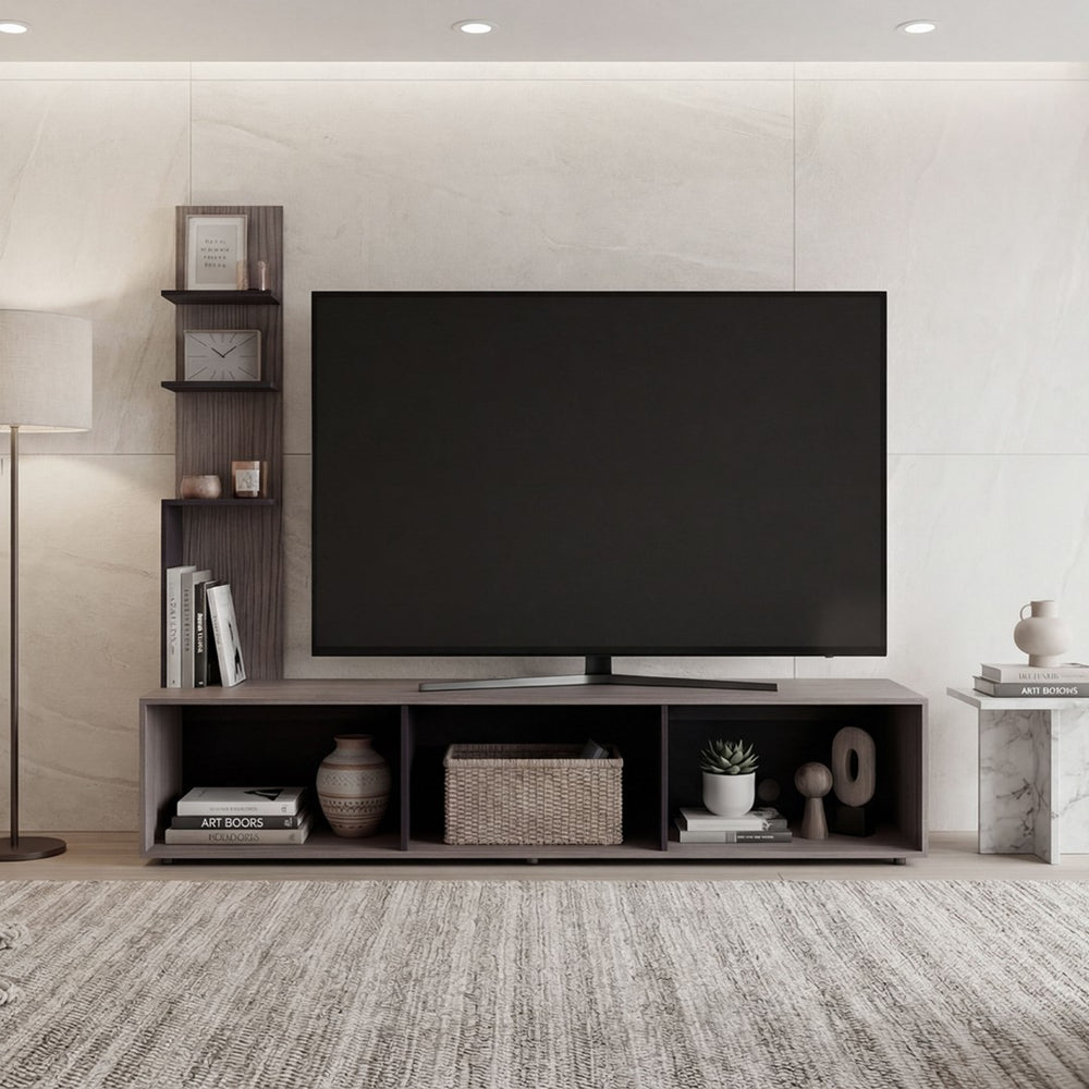English Elm Entertainment Center with Tower and Open Shelves for Modern Living Room Media Wall B097P537829