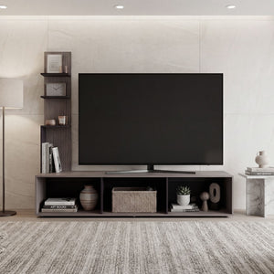 English Elm Entertainment Center with Tower and Open Shelves for Modern Living Room Media Wall B097P537829