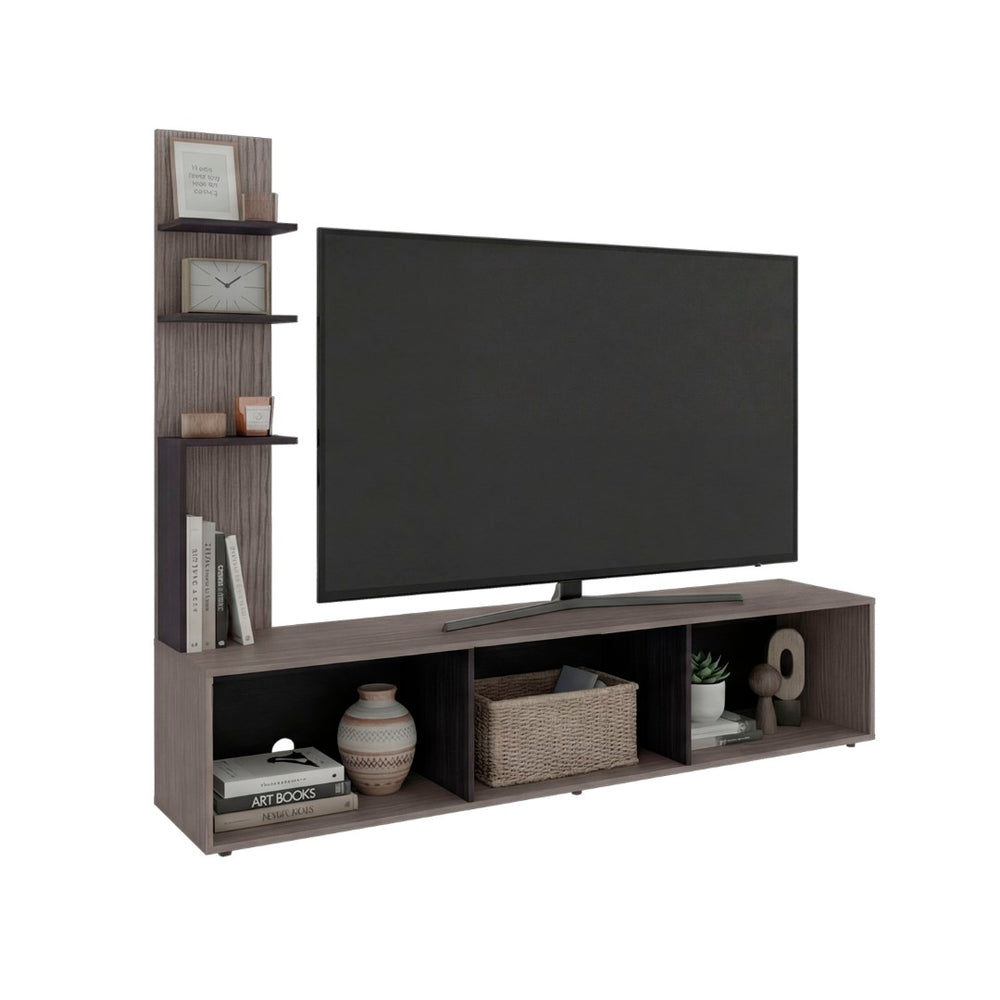 English Elm Entertainment Center with Tower and Open Shelves for Modern Living Room Media Wall B097P537829