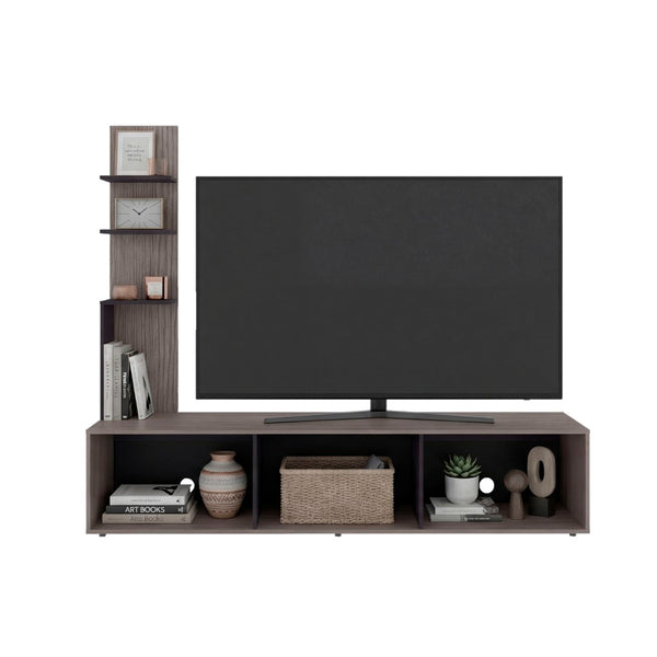 English Elm Entertainment Center with Tower and Open Shelves for Modern Living Room Media Wall B097P537829