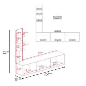 English Elm Entertainment Center with Tower and Open Shelves for Modern Living Room Media Wall B097P537829