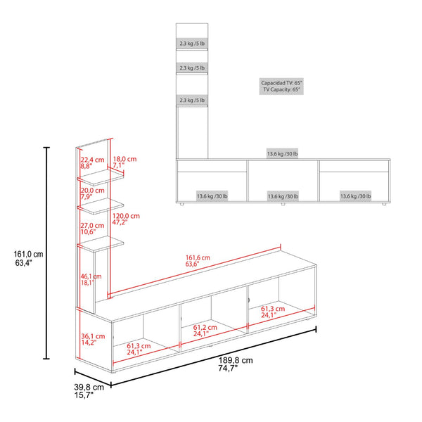 English Elm Entertainment Center with Tower and Open Shelves for Modern Living Room Media Wall B097P537829