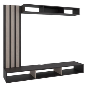 English Elm Entertainment Wall Unit with Slat Panel Display Shelf and Low Profile Tv Stand Oak B097P537830