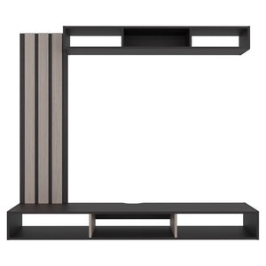 English Elm Entertainment Wall Unit with Slat Panel Display Shelf and Low Profile Tv Stand Oak B097P537830