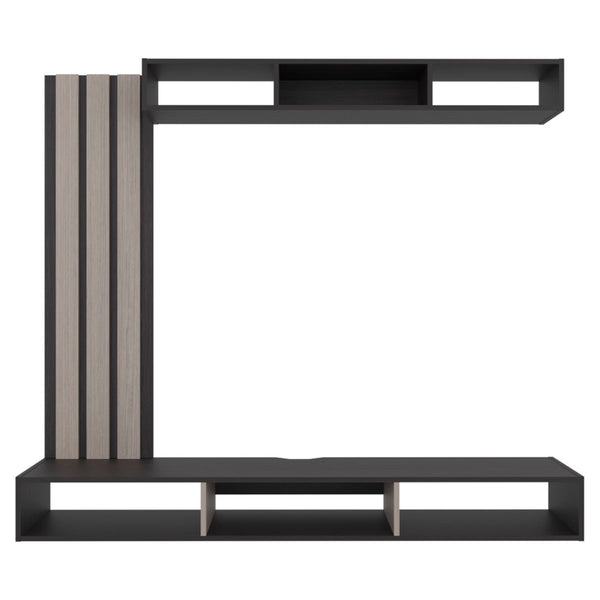 English Elm Entertainment Wall Unit with Slat Panel Display Shelf and Low Profile Tv Stand Oak B097P537830