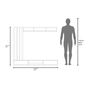 English Elm Entertainment Wall Unit with Slat Panel Display Shelf and Low Profile Tv Stand Oak B097P537830