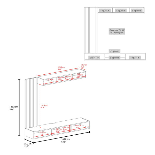 English Elm Entertainment Wall Unit with Slat Panel Display Shelf and Low Profile Tv Stand Oak B097P537830