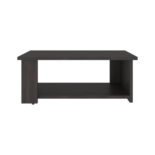 English Elm Modern Asymmetrical Low Profile Coffee Table with Open Storage Alcoves in Walnut B097P543464