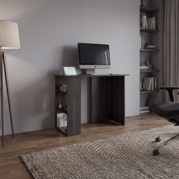 English Elm Computer Desk with Open Bookcase and Cabinet Storage in Dark Walnut Finish B097P543465