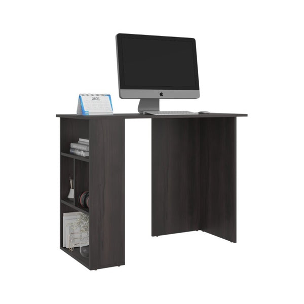 English Elm Computer Desk with Open Bookcase and Cabinet Storage in Dark Walnut Finish B097P543465