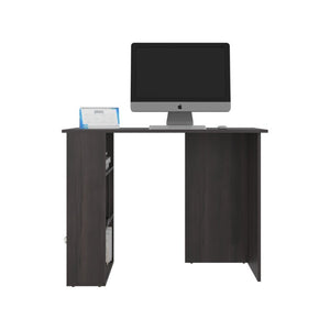 English Elm Computer Desk with Open Bookcase and Cabinet Storage in Dark Walnut Finish B097P543465