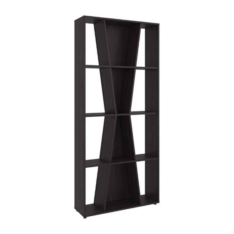 English Elm Geometric X Pattern Bookcase 11 Compartment Dark Walnut MDF Open Shelf for Modern Homes B097P543466