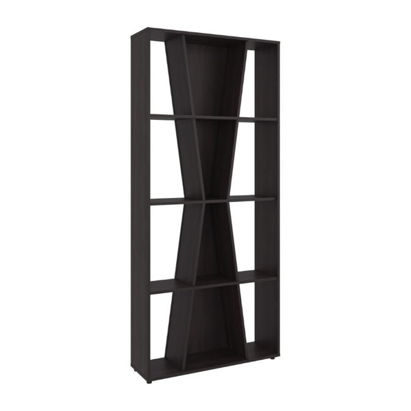English Elm Geometric X Pattern Bookcase 11 Compartment Dark Walnut MDF Open Shelf for Modern Homes B097P543466
