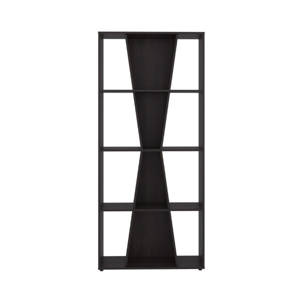English Elm Geometric X Pattern Bookcase 11 Compartment Dark Walnut MDF Open Shelf for Modern Homes B097P543466
