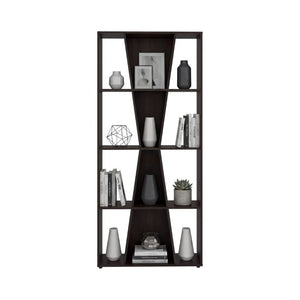 English Elm Geometric X Pattern Bookcase 11 Compartment Dark Walnut MDF Open Shelf for Modern Homes B097P543466