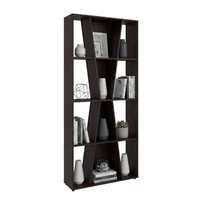 English Elm Geometric X Pattern Bookcase 11 Compartment Dark Walnut MDF Open Shelf for Modern Homes B097P543466