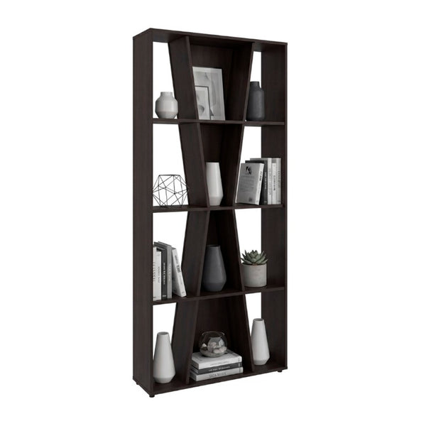 English Elm Geometric X Pattern Bookcase 11 Compartment Dark Walnut MDF Open Shelf for Modern Homes B097P543466