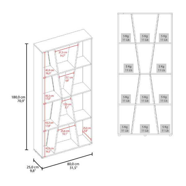 English Elm Geometric X Pattern Bookcase 11 Compartment Dark Walnut MDF Open Shelf for Modern Homes B097P543466