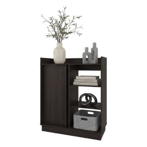 English Elm Modern Dark Walnut Sideboard with Sliding Door Cabinet and Three Open Display Shelves B097P543467