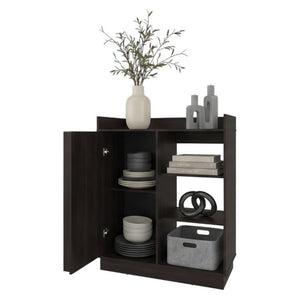 English Elm Modern Dark Walnut Sideboard with Sliding Door Cabinet and Three Open Display Shelves B097P543467