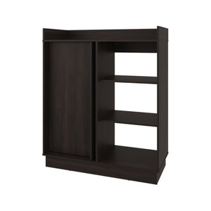 English Elm Modern Dark Walnut Sideboard with Sliding Door Cabinet and Three Open Display Shelves B097P543467