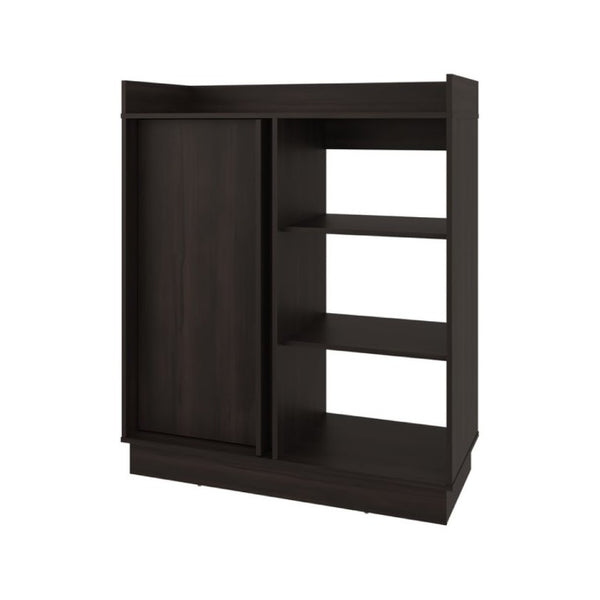 English Elm Modern Dark Walnut Sideboard with Sliding Door Cabinet and Three Open Display Shelves B097P543467