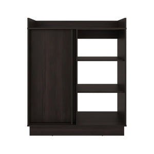 English Elm Modern Dark Walnut Sideboard with Sliding Door Cabinet and Three Open Display Shelves B097P543467