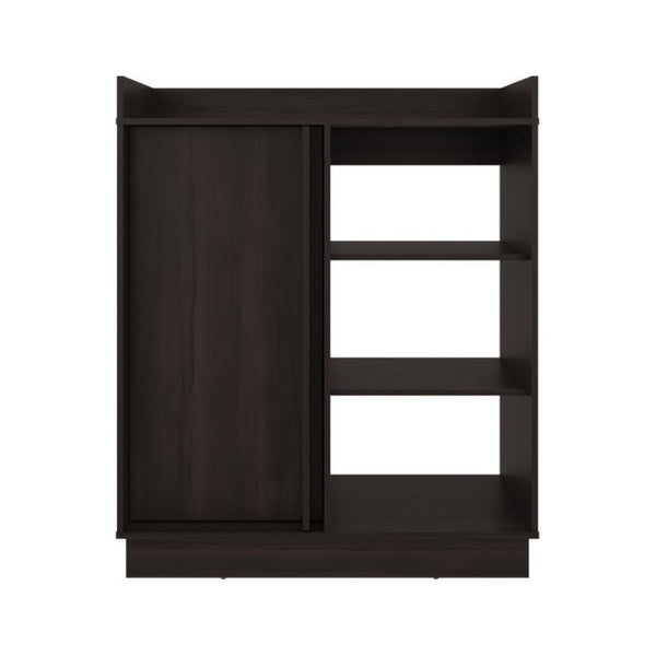 English Elm Modern Dark Walnut Sideboard with Sliding Door Cabinet and Three Open Display Shelves B097P543467