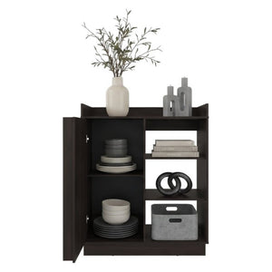 English Elm Modern Dark Walnut Sideboard with Sliding Door Cabinet and Three Open Display Shelves B097P543467