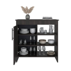 English Elm Sideboard Dark Walnut Asymmetrical Cabinet with Open Display Shelving for Dining Rooms B097P543468