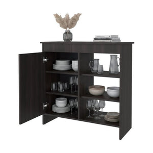English Elm Sideboard Dark Walnut Asymmetrical Cabinet with Open Display Shelving for Dining Rooms B097P543468