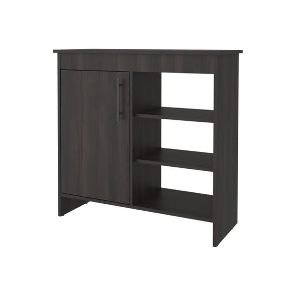 English Elm Sideboard Dark Walnut Asymmetrical Cabinet with Open Display Shelving for Dining Rooms B097P543468