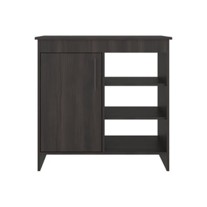 English Elm Sideboard Dark Walnut Asymmetrical Cabinet with Open Display Shelving for Dining Rooms B097P543468