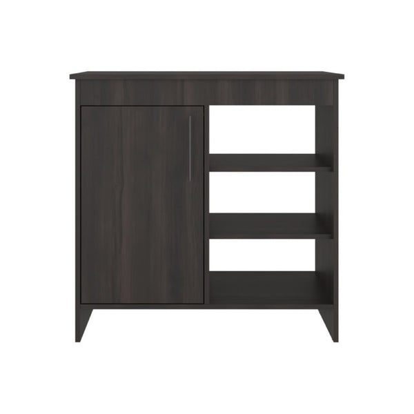 English Elm Sideboard Dark Walnut Asymmetrical Cabinet with Open Display Shelving for Dining Rooms B097P543468