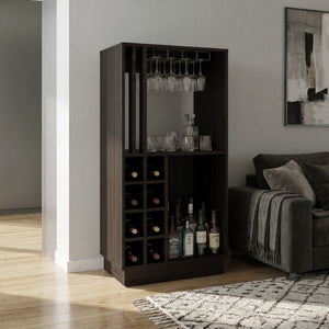 English Elm Home Bar Cabinet Dark Walnut with Wine Cubbies Stemware Rack and Liquor Storage B097P543469