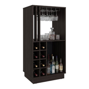 English Elm Home Bar Cabinet Dark Walnut with Wine Cubbies Stemware Rack and Liquor Storage B097P543469