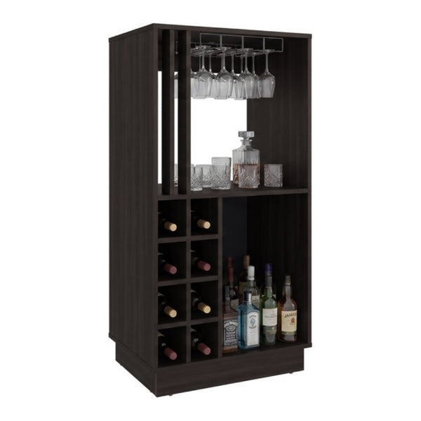 English Elm Home Bar Cabinet Dark Walnut with Wine Cubbies Stemware Rack and Liquor Storage B097P543469