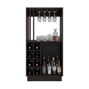 English Elm Home Bar Cabinet Dark Walnut with Wine Cubbies Stemware Rack and Liquor Storage B097P543469