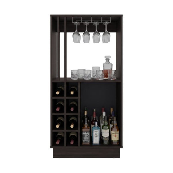 English Elm Home Bar Cabinet Dark Walnut with Wine Cubbies Stemware Rack and Liquor Storage B097P543469