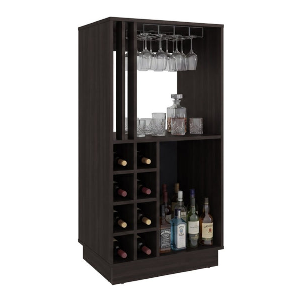 English Elm Home Bar Cabinet Dark Walnut with Wine Cubbies Stemware Rack and Liquor Storage B097P543469