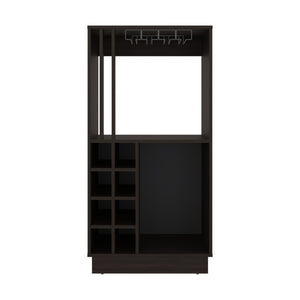 English Elm Home Bar Cabinet Dark Walnut with Wine Cubbies Stemware Rack and Liquor Storage B097P543469