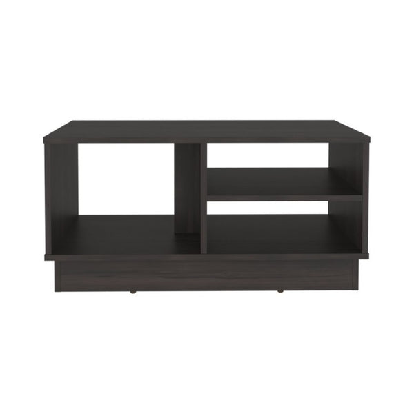 English Elm Coffee Table with Asymmetric Open Shelving Black Wengue Finish Modern Living Room B097P543470