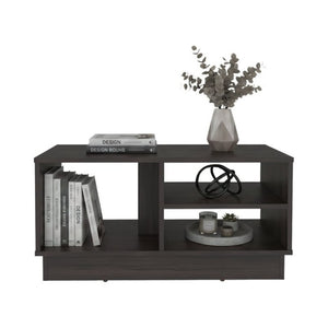 English Elm Coffee Table with Asymmetric Open Shelving Black Wengue Finish Modern Living Room B097P543470