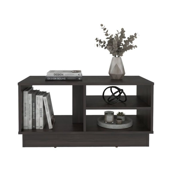 English Elm Coffee Table with Asymmetric Open Shelving Black Wengue Finish Modern Living Room B097P543470